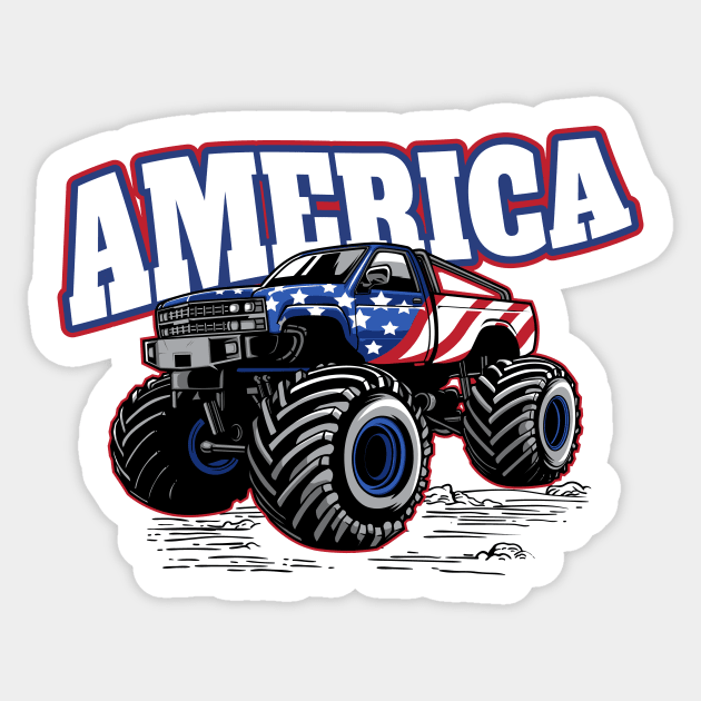 America: Stars and Stripes Monster Truck // Funny Merica 4th of July Sticker by SLAG_Creative